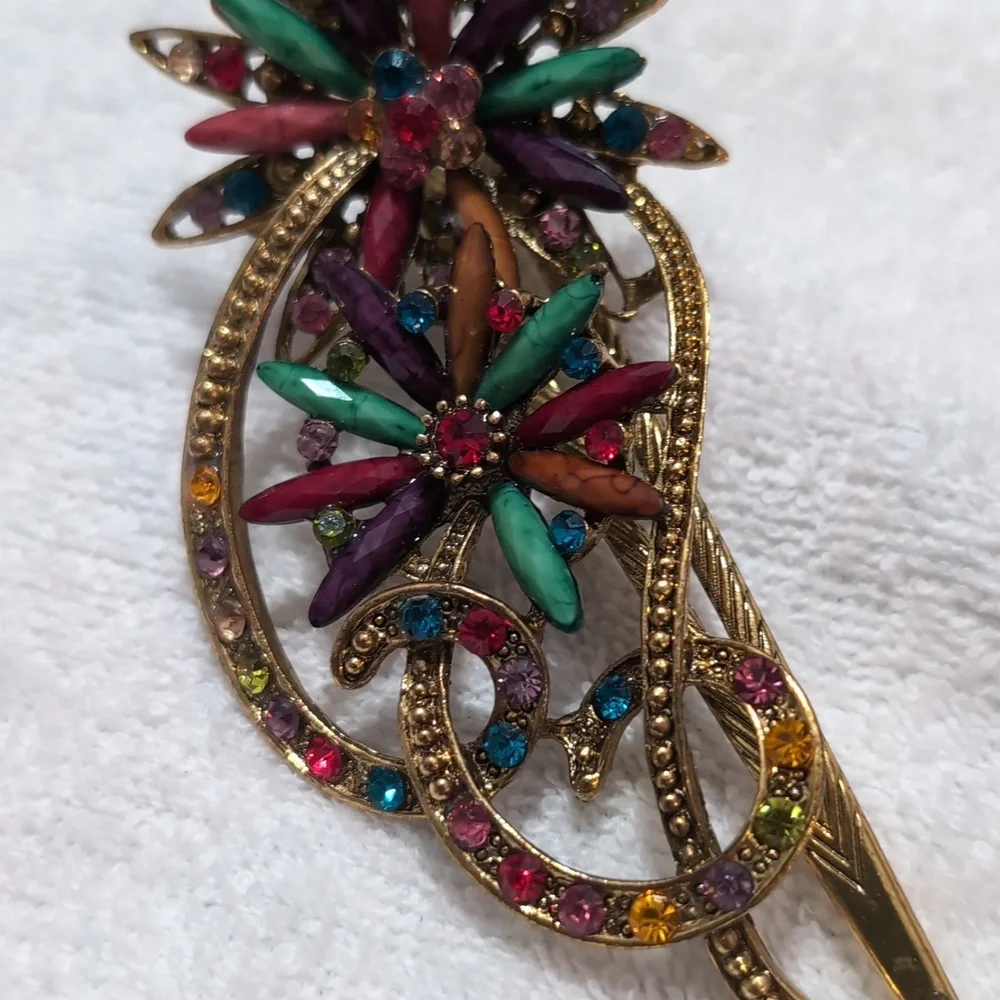 Vintage Art Deco Style Large Flower Rhinestone Hair Clip